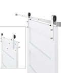 36 By 84 Inch White Sliding Barn Door With 6.6 Foot Brushed Nickel Hardware Kit And Handle, 5 Panel, Pre Drilled Holes, Easy Assembly