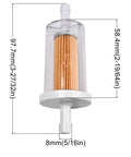 Fuel Line Filter Shut Off Valve Kit For Riding Lawn Mowers And Compact Tractors One Quarter Inch Inline Filter dimensions shown