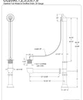Diagram of Clawfoot Tub Drain With Chain And Stopper In Matte Black Brass Fixture, 20 Gauge Construction With Corrosion Resistant Finish.