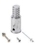 Heavy Duty Metal Replacement Tips Kit For Telescopic Extension Poles With Three Quarters Inch Threaded Tips, Easy Install No Fuss Repairs, Fits Most Poles With Three Quarters Inch Diameter, Compatible With Extend-A-Reach DocaPole Poles. silver metal tip kit with screws and pin