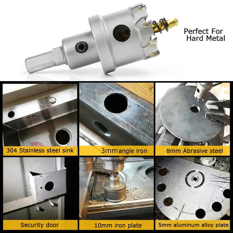 Tungsten Carbide Hole Saw Kit cutting stainless steel sink and various metals, Pro Grade Tungsten Carbide Hole Saw Kit For Hard Metal, 12 Piece Set