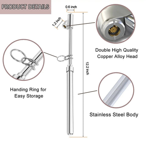 Dual Head Truck Tire Pressure Gauge With Plastic Scale Plate, Zinc Alloy Heads, Push Pull Chucks For Outer And Inner Wheels, 30 Degree Reverse Head For Tight Valves, Hanging Ring For Easy Storage, Precise Pressure Readouts, 12.2 inch stainless steel body