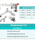 Beat Engine Stress Quickly With This Sturdy Aluminum Water Pump And Thermostat Housing Top Crossover Hose Bolted Secure On Your 5.0L V8 Range Rover Setup, featuring aluminum parts and OEM numbers.