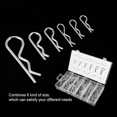 150 Pcs R Clip Cotter Pin Set With 6 Sizes In Plastic Box for automotive mechanics and repair