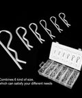 Six Size Cotter Pin Assortment Kit 150 Pcs R Clip Set with labeled case for heavy-duty auto and tractor use