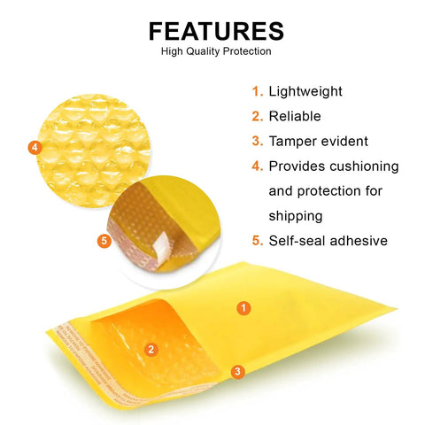 Heavy Duty Kraft Bubble Mailers With Padded Self Seal Design For Secure Shipping 4 By 8 Inch Envelopes showing cushioned bubble lining.
