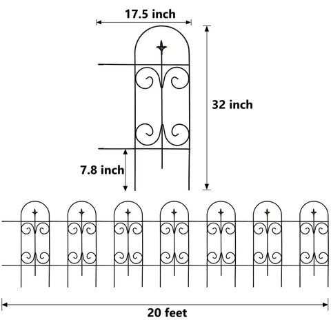 Diagram of Rustproof Wrought Iron Garden Fence Border 32 Inch High And 20 Feet Long Across 14 Panels No Dig Fence For Flower Beds Yard And Patio