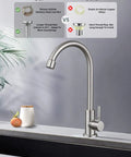 Level Up Your Kitchen Setup With This Top Shelf Cold Water Only Faucet Crafted From Lead Free SUS304 Stainless Steel Featuring A Smooth 360 Degree Swivel And Durable Brushed Nickel Finish showcasing SUS304 stainless steel details.