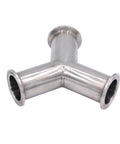 Stainless steel tri-clamp Y-shaped three-way pipe fitting with flanged ends, 1.5-inch OD