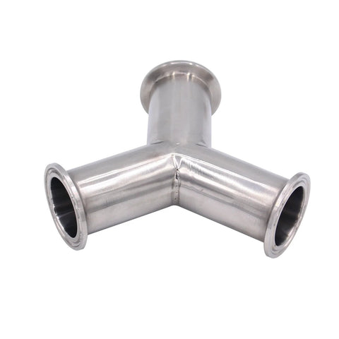 Stainless steel tri-clamp Y-shaped three-way pipe fitting with flanged ends, 1.5-inch OD