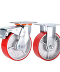 Heavy Duty Polyurethane Caster Wheels With Brake Four Pack Steel Core Industrial Castors 360 Degree Swivel Trolley Rollers close-up view