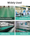 ESD Soldering Mat Roll 23.6 by 118 Inches Rubber Workbench Pad shown in factory, production line, lab, and workbench settings.