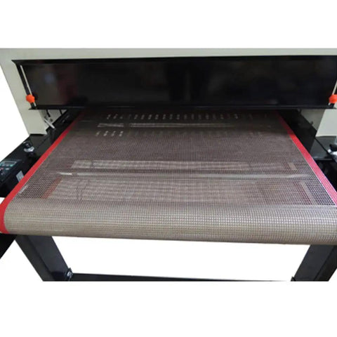 Front view of Heavy Duty Screen Printing Conveyor Dryer 220V 4800W with 5.9 ft by 25.6 in belt, IR heated for fast curing and crisp colors.