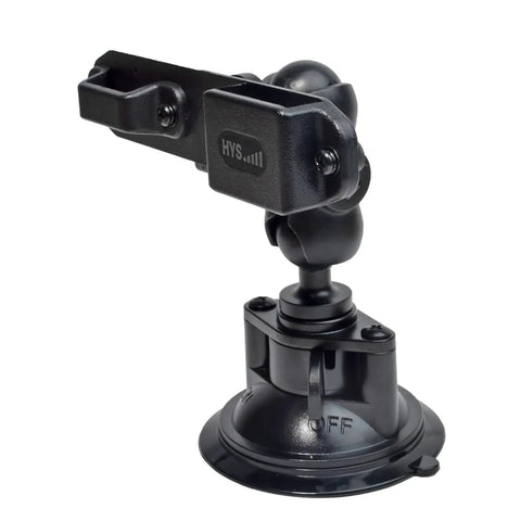 Black car suction cup radio mount for dashboard or windshield, walkie talkie belt clip mount and holder, made of plastic