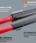 Powerful 350W Mini Heat Gun Kit with 4:1 ratio shrink tubing showing adhesive lining and comparison with 2:1 ratio.