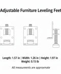 Wardrobe And Cabinet Leveling Feet Adjustable Carbon Steel Side Mount Legs for Uneven Floors diagram with dimensions