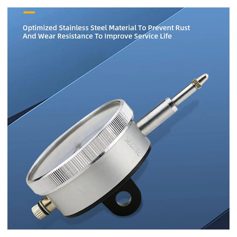 Magnetic Dial Indicator With Stand Base For Precision Machining 0.01mm Reading 10mm Range And Concentricity Check Stainless Steel Probe Durable Gauge Tool For Workshop QC And Accurate Measurements, stainless steel probe close-up