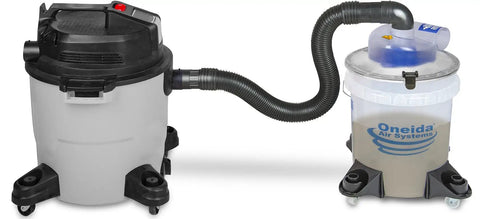 Dust Deputy Low Profile Space Saving Deluxe Lid Dust Separator Kit With Clear Five Gallon Bucket Three Foot Hose Two Point Five Inch Adapter And Mounted Casters For Shop Wet Dry Vacuums