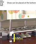 Heavy Duty Portable Wardrobe Closet Steel Pipe Frame And No Sweat Assembly Garment Storage Rack For Bedroom showing shoes under storage rack.