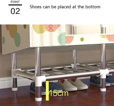 Heavy Duty Portable Wardrobe Closet Steel Pipe Frame And No Sweat Assembly Garment Storage Rack For Bedroom showing shoes under storage rack.