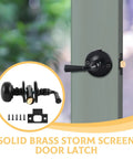Beefy Solid Brass Storm Door Latch With Lock Durable Screen Door Handle Set In Black on exterior door