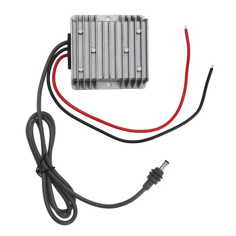 No Stress Step Up DC Boost Converter Cable delivering dead serious 57V 4.5A amp output with attached wires for connectors.