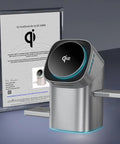 Three In One Magnetic Wireless Charging Station For Apple And Samsung Dope Qi2 Certified 15W next to Qi certificate display