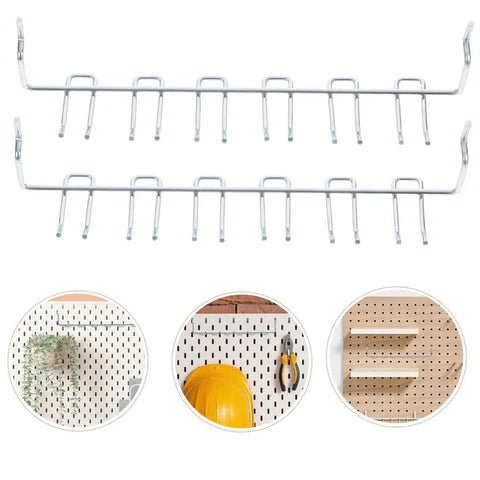 Two Pack Adjustable Iron Storage Hooks Heavy Duty Pegboard Tool Hangers For Garage Workshop Home Office Organization Flexible Mounting For Tools And Accessories
