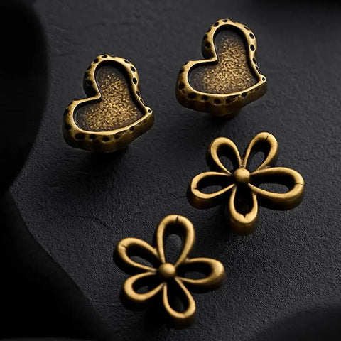 Antique Brass Heart Cabinet Knobs With Hammered Texture Solid Metal Drawer Pulls And Handles for Boho Nursery Dresser Kitchen Cabinets
