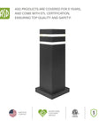 Round 18 Inch All Weather Outdoor Bollard Light Fixture With 60W E26 Socket 120V Dimmable Waterproof Compatible LED CFL Incandescent Bulbs ETL Listed Black Landscape Pathway Lantern
