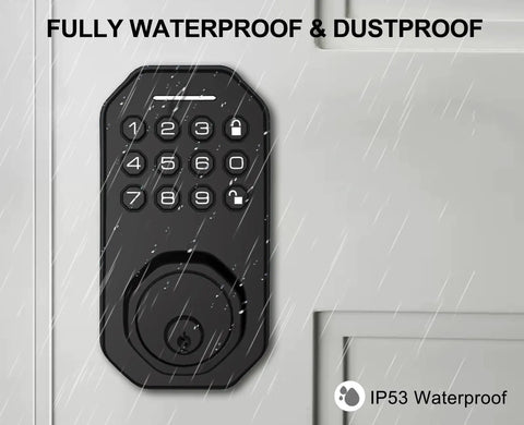 Keyless Entry Door Lock Electronic Keypad Deadbolt With Auto Lock One Touch Locking 50 Custom User Codes in rain