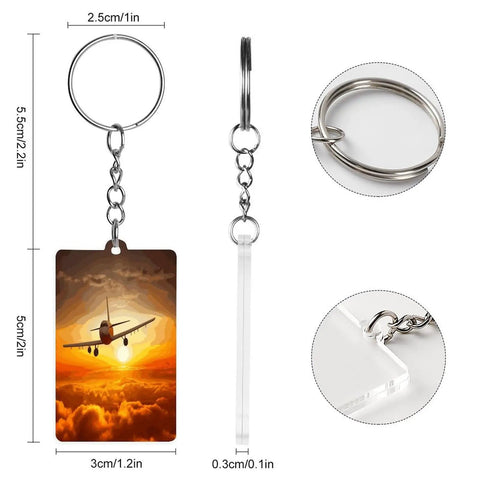 Sunset Aircraft Plane Acrylic Keychain With Chain And Jump Ring Lightweight Bag Charm, 2x0.3x4.2 in, acrylic material