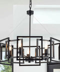 Industrial Style Chandelier With Matte Black Finish Geometric Shade Pendant Lighting Fixture For Dining Room Living Room Kitchen Island Bedroom Dope Modern Vibe 5 Light