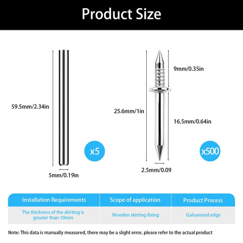 500 Piece Double Headed Finish Nails And Sleeve Tools For Hidden Trim Nails Baseboard Installation Kit size details and specifications.
