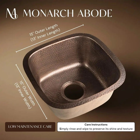Hand Hammered Copper Kitchen And Bar Sink 15 Inch Atlas Dual Mount Drop In Or Undermount Deep Single Bowl Heavy Gauge Craftsmanship Pro Grade Finish Built To Last