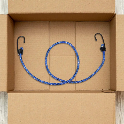 Blue Rubber Bungee Cords With Buckle Hooks for Motorcycle and Bicycle Luggage Tie Down Straps in cardboard box