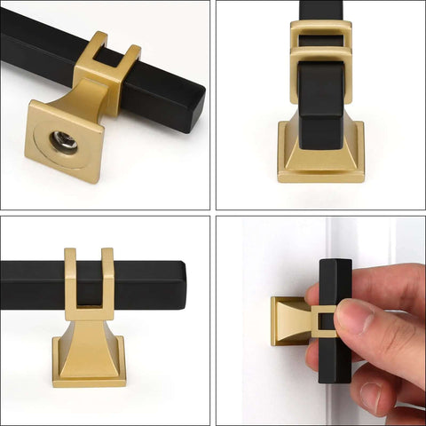 4 views of 5 Pack 3 Inch Black And Gold Cabinet Pulls With Zinc Alloy Base And Stainless Steel Build Matte Frosted Finish Dope Retro Vibe Hardware