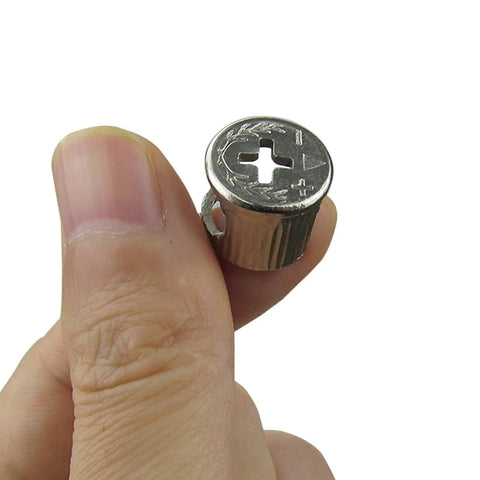 Tough As Nails Cam Lock Fasteners For Furniture Building And Cabinet Connectors With Hidden Deck Fitment No Sweat Setup Pro Grade Wood To Wood Joining Hardware 30 Piece Bulk shown from hand angle.
