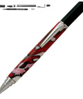 Assembled red and black pen from Rollester Rollerball Pen Kit Starter Package For Woodturning Projects With Hardware And Bushing Set.