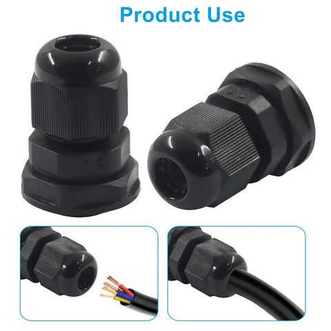 20 Pack Nylon Cable Glands IP68 One Quarter Inch NPT Adjustable Pass Through Cord Grip Gland Connectors With Gaskets Black