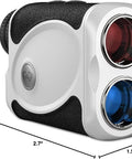Top Notch Golf Rangefinder With Flag Lock And Pulse Vibration, compact design, black and white, dimensions 2.7x1.5x1.5 inches