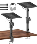 Image of 2 Pack Desk Clamp Studio Monitor Stands with Adjustable Tilt and Swivel Mounts for Desktop Speakers and Small Monitors.
