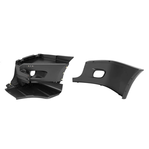 HECASA front bumper end cap and reinforcement, passenger side, black plastic with inner mount and fog-light holes, pair