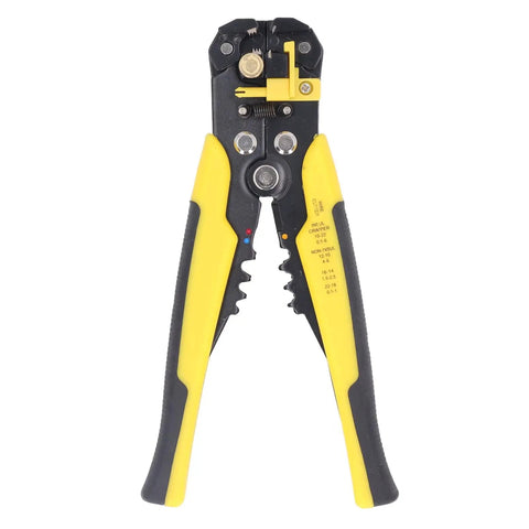 Jauarta 5-In-1 Automatic Wire Stripper Tool for Electricians Heavy Duty Crimper Cutter And Peeler Pliers with yellow handles.
