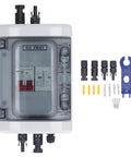 PV Combiner Box With Built In DC Circuit Breaker 500V 32A 2P For Grid Tied Or Off Grid Solar Systems with connectors and tools