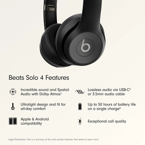 Solo 4 Wireless Bluetooth On-Ear Headphones Serving Serious Heat And 50-Hour Battery Life For Your Daily Ride Built With Ultra Lightweight Flex-Grip Cushions And Immersive Spatial Audio Technology In Matte Black features overview.