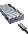 Blazing Fast M.2 NVMe SSD Enclosure With Slick RGB Design And 40Gbps USB4 To Type C Adapter showcasing RGB lighting and USB-C port.