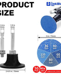 3 Inch Zirconia Quick Change Sanding Discs Set with adapter and backing pad dimensions and grit sizes displayed.
