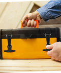 Person securing toolbox with 2 Pack Flexible Stainless Steel Draw Latches With Curved T Handle Grip For Tool Boxes Carts Automotive Boats