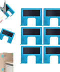 Door Jamb Hinge Jig The Easy Hinge Mate Adjustable Door Installation Tool For Fast Hands Free Hinge And Cabinet Installations With Magnetic Positioning System Eliminating Clamps And Slippage, showing blue magnetic jigs and application examples.